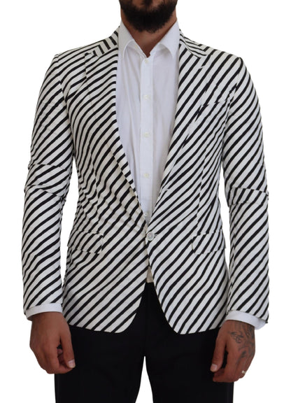 Dolce &amp; Gabbana – Weiß-schwarz gestreifter Slim-Fit-Jackenblazer