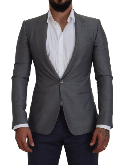 Dolce &amp; Gabbana – Slim Fit-Jackenblazer aus grauer Wolle und Seide