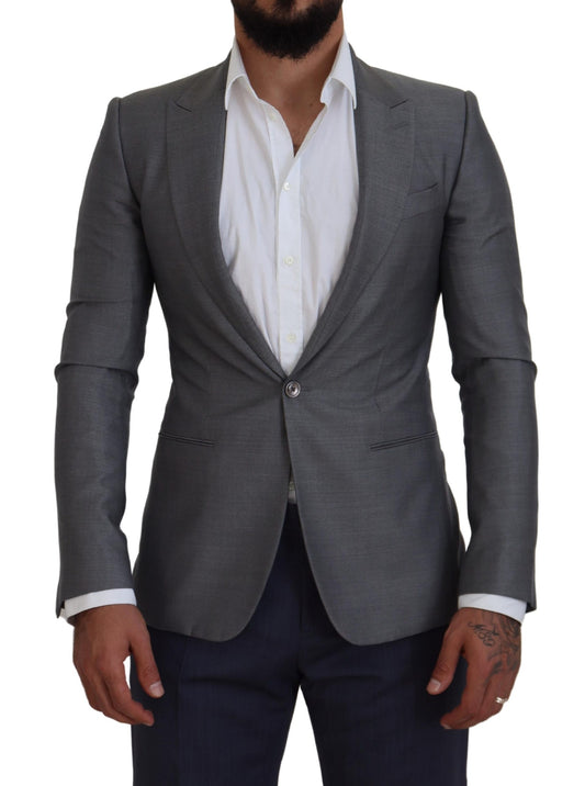 Dolce &amp; Gabbana – Slim Fit-Jackenblazer aus grauer Wolle und Seide