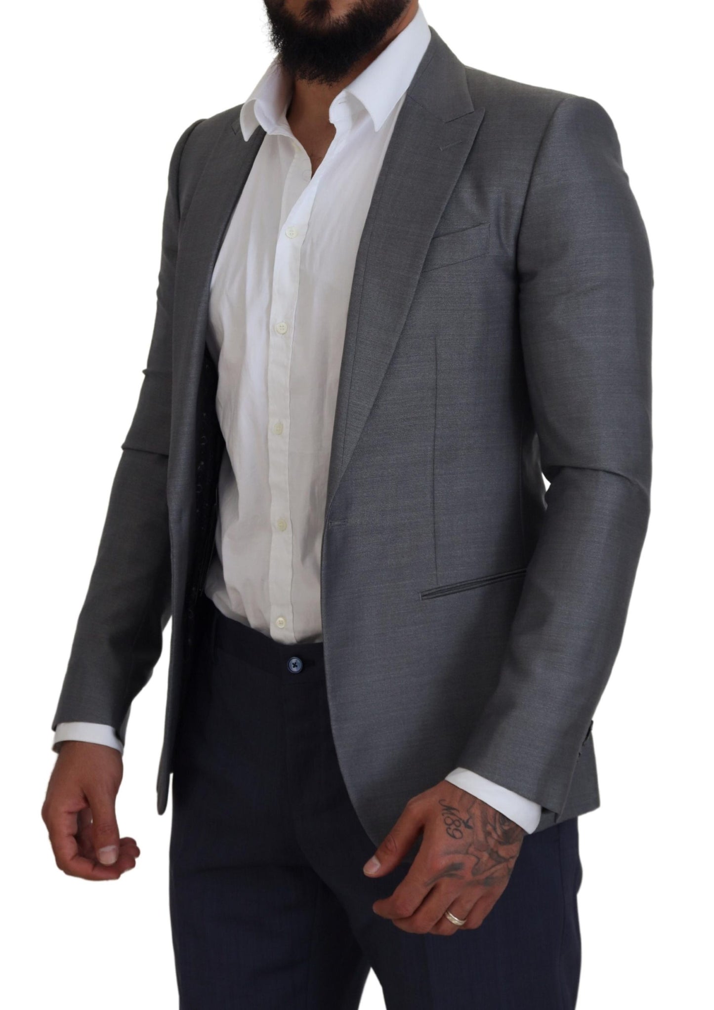 Dolce &amp; Gabbana – Slim Fit-Jackenblazer aus grauer Wolle und Seide