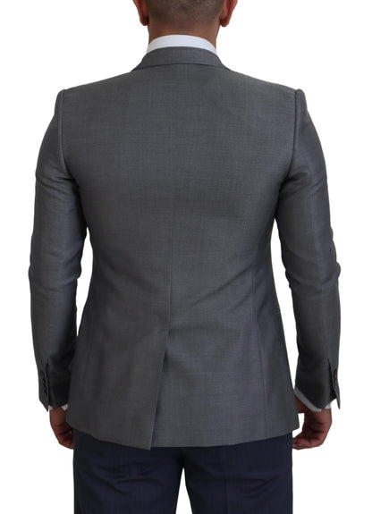 Dolce &amp; Gabbana – Slim Fit-Jackenblazer aus grauer Wolle und Seide