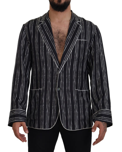 Dolce &amp; Gabbana Blau gestreifte Pyjama-Hemdjacke aus Seide