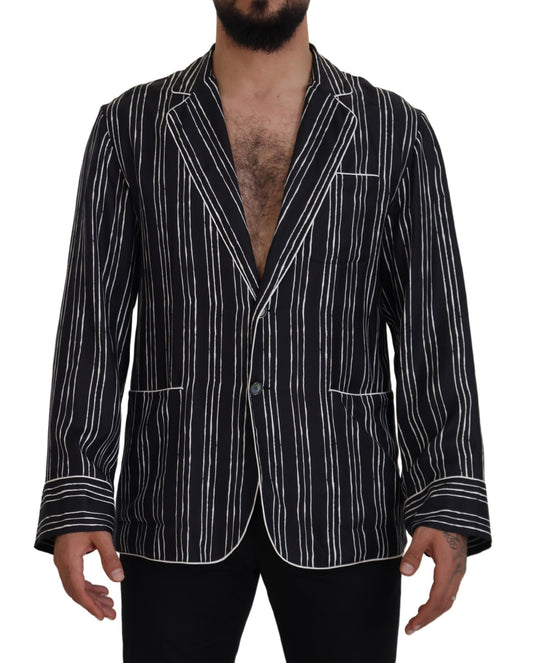 Dolce &amp; Gabbana Blau gestreifte Pyjama-Hemdjacke aus Seide