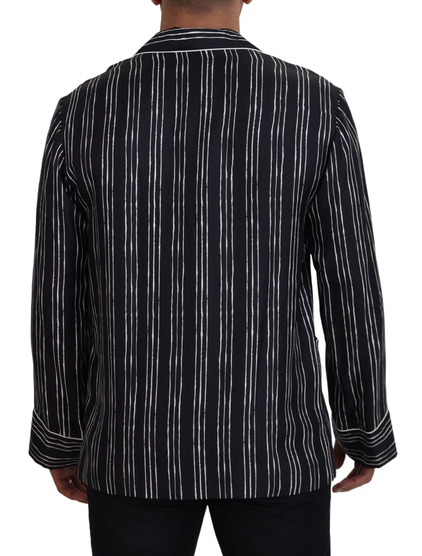 Dolce &amp; Gabbana Blau gestreifte Pyjama-Hemdjacke aus Seide