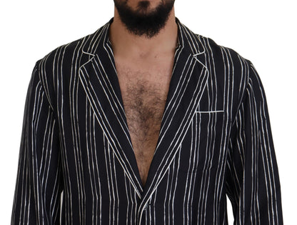 Dolce &amp; Gabbana Blau gestreifte Pyjama-Hemdjacke aus Seide