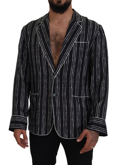 Dolce &amp; Gabbana Blau gestreifte Pyjama-Hemdjacke aus Seide