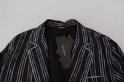 Dolce &amp; Gabbana Blau gestreifte Pyjama-Hemdjacke aus Seide