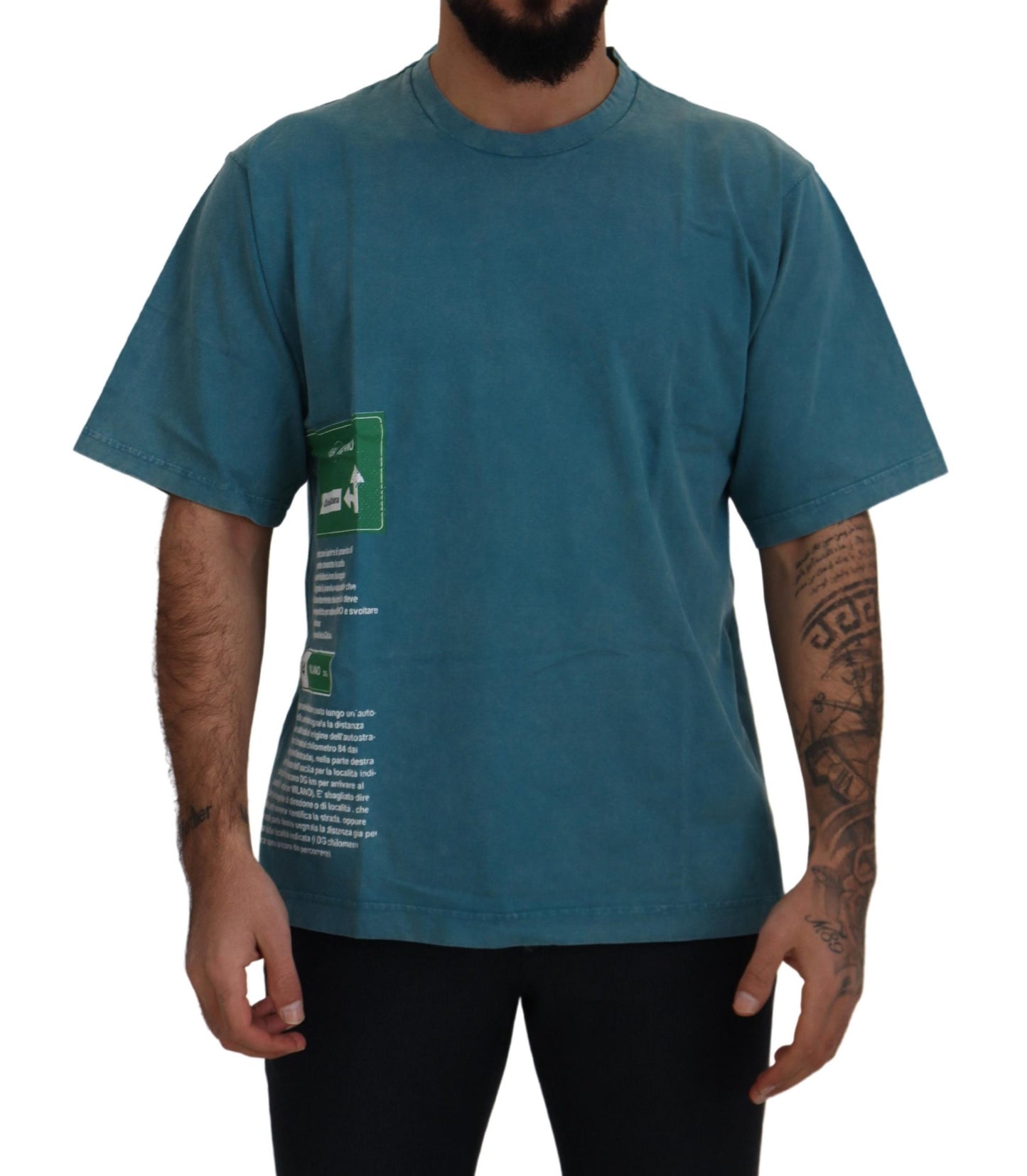 Dolce &amp; Gabbana – Blaues Baumwoll-T-Shirt mit Rundhalsausschnitt und Logo-Print