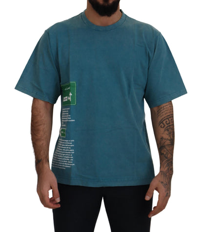 Dolce &amp; Gabbana – Blaues Baumwoll-T-Shirt mit Rundhalsausschnitt und Logo-Print