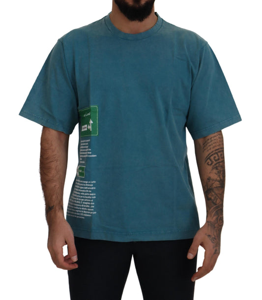 Dolce &amp; Gabbana – Blaues Baumwoll-T-Shirt mit Rundhalsausschnitt und Logo-Print