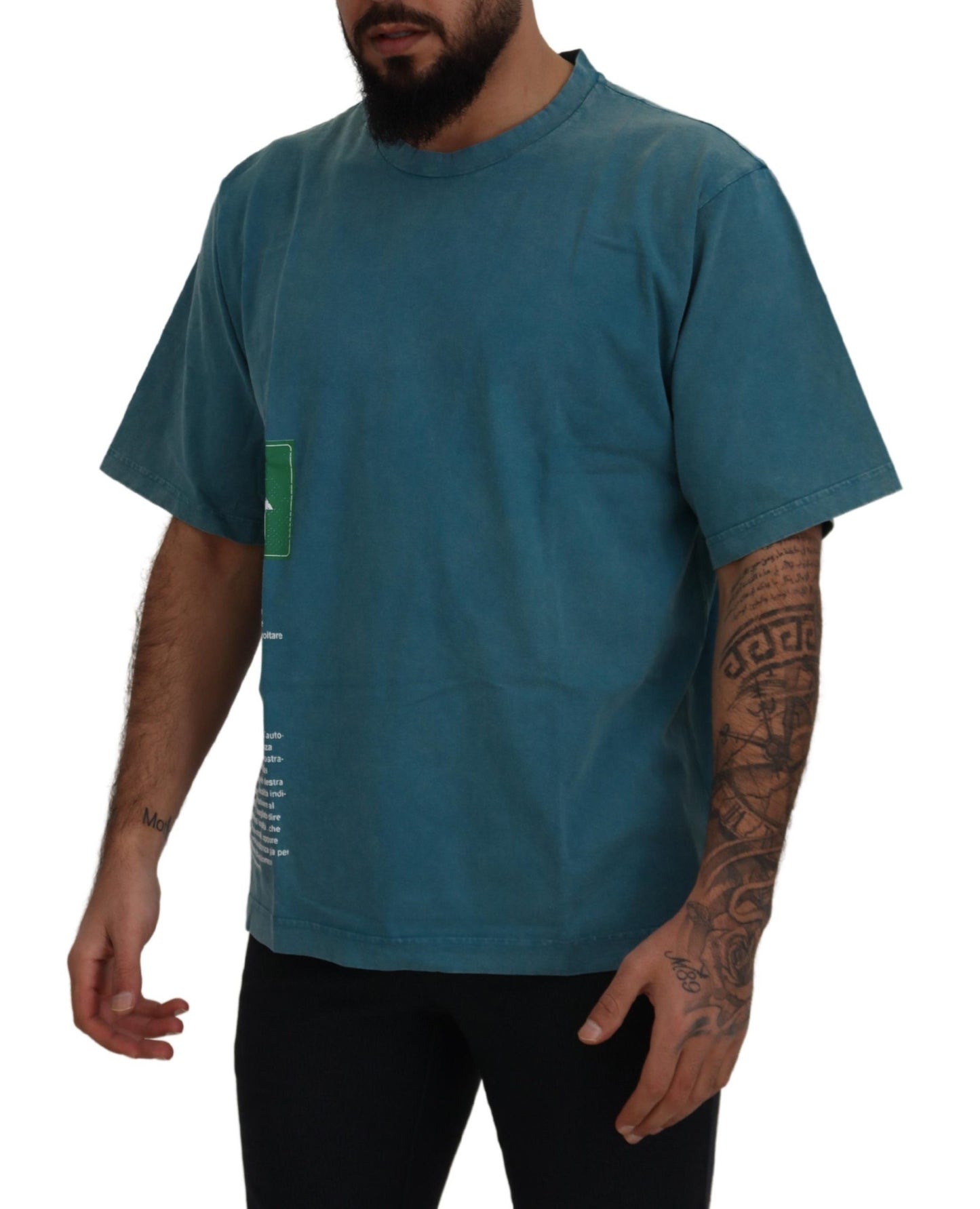 Dolce &amp; Gabbana – Blaues Baumwoll-T-Shirt mit Rundhalsausschnitt und Logo-Print