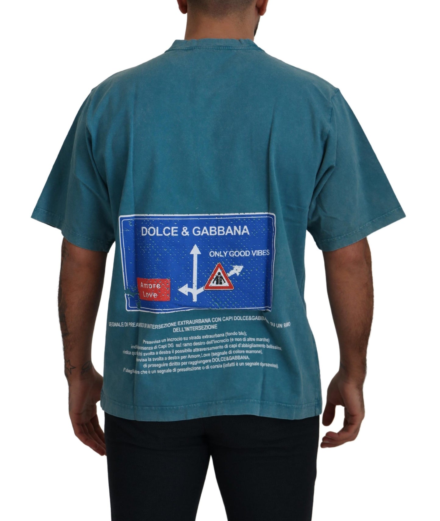 Dolce &amp; Gabbana – Blaues Baumwoll-T-Shirt mit Rundhalsausschnitt und Logo-Print