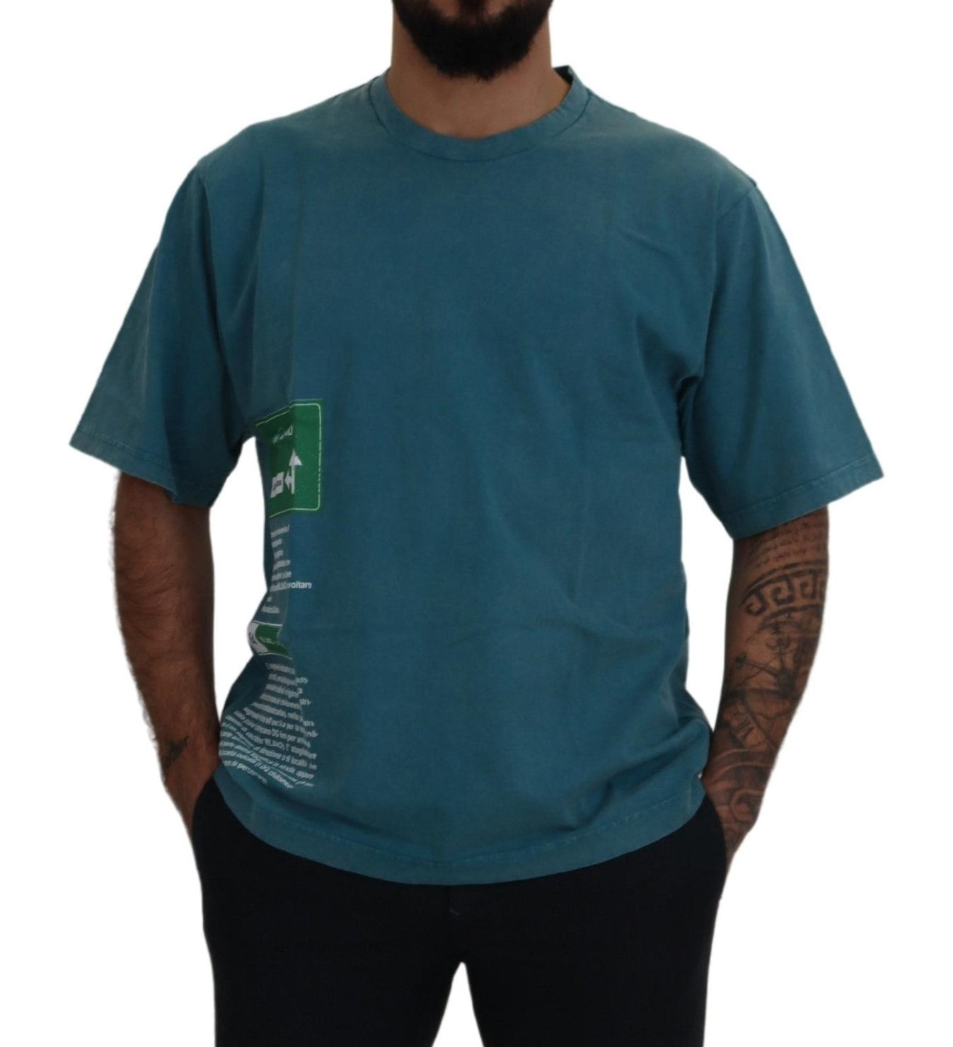 Dolce &amp; Gabbana – Blaues Baumwoll-T-Shirt mit Rundhalsausschnitt und Logo-Print