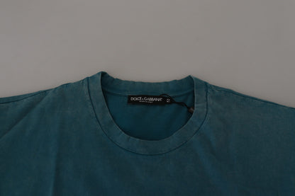 Dolce &amp; Gabbana – Blaues Baumwoll-T-Shirt mit Rundhalsausschnitt und Logo-Print