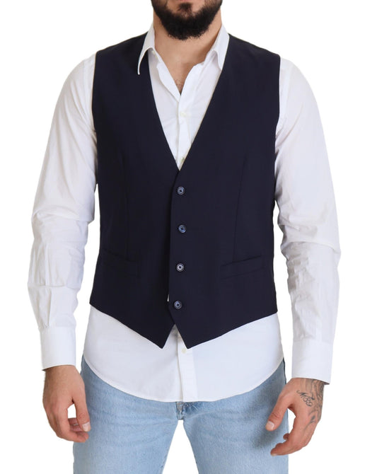 Dolce &amp; Gabbana – Dunkelblaue Weste aus Wollstretch