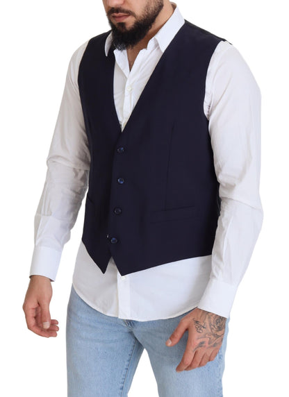 Dolce &amp; Gabbana – Dunkelblaue Weste aus Wollstretch