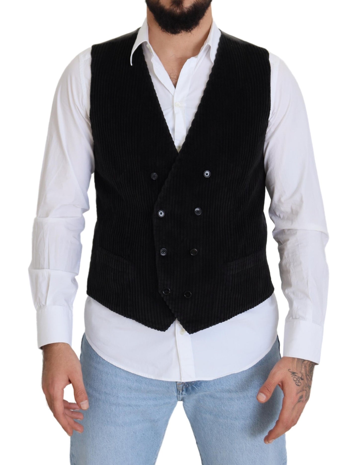 Dolce &amp; Gabbana – Schwarze, zweireihige Weste aus Baumwolle