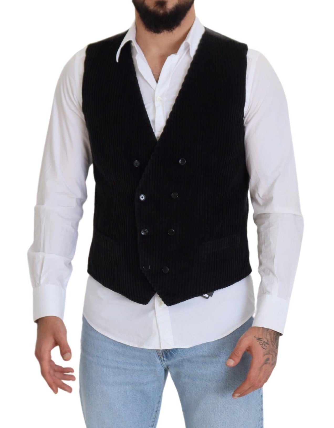 Dolce &amp; Gabbana – Schwarze, zweireihige Weste aus Baumwolle