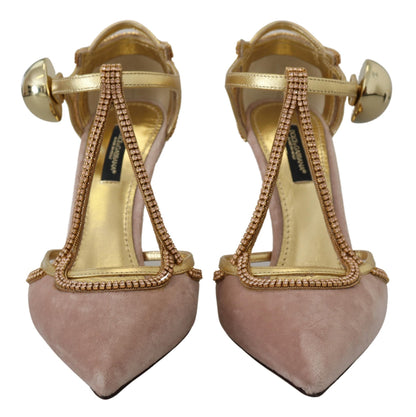 Dolce &amp; Gabbana Pink Crystal T-Riemen Heels Pumps Schuhe