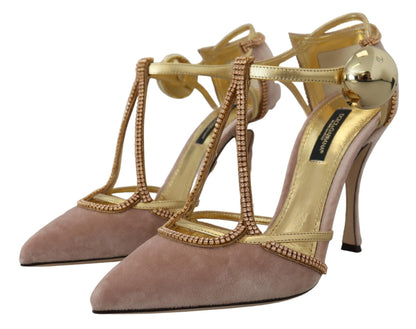 Dolce &amp; Gabbana Pink Crystal T-Riemen Heels Pumps Schuhe