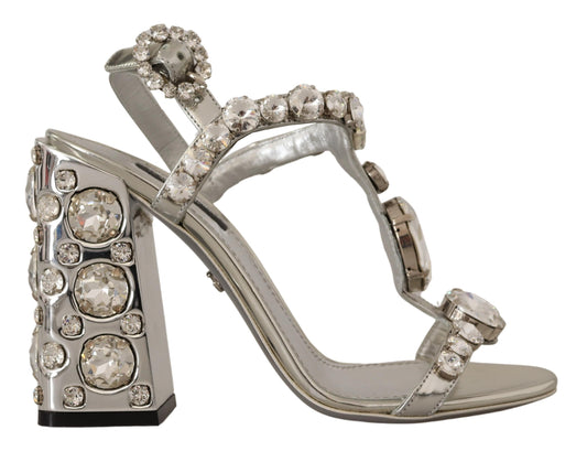 Dolce &amp; Gabbana – High Heel-Sandalen mit Riemenschnalle und silbernen Kristallen