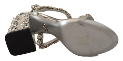 Dolce &amp; Gabbana – High Heel-Sandalen mit Riemenschnalle und silbernen Kristallen