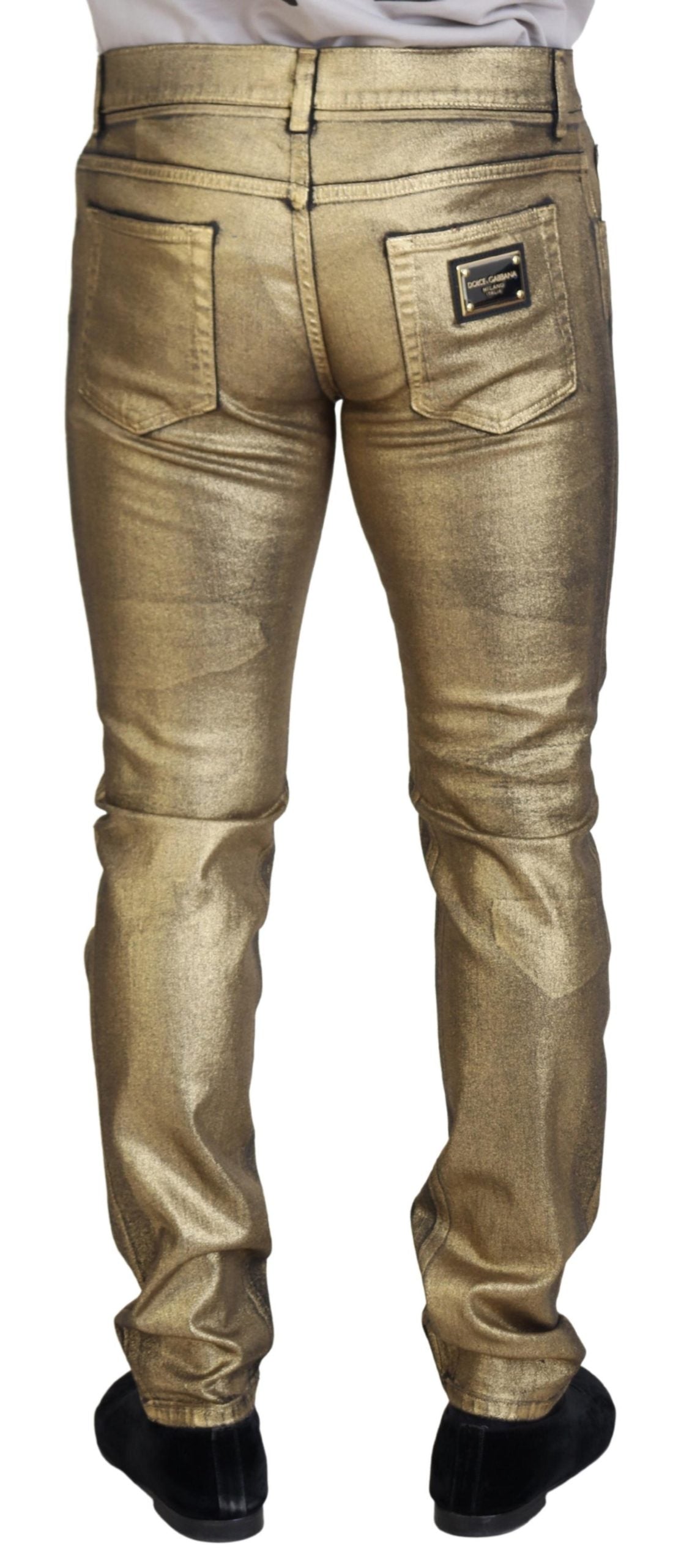 Dolce &amp; Gabbana – Zerfetzte Skinny-Jeans aus goldener Baumwolle für Herren