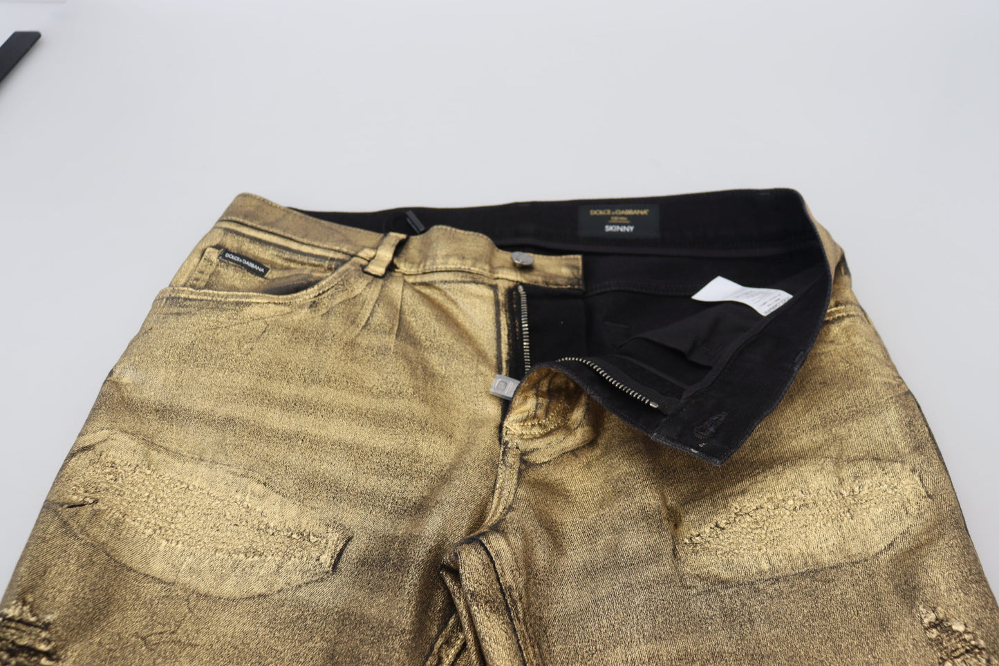 Dolce &amp; Gabbana – Zerfetzte Skinny-Jeans aus goldener Baumwolle für Herren