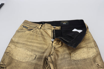 Dolce &amp; Gabbana – Zerfetzte Skinny-Jeans aus goldener Baumwolle für Herren