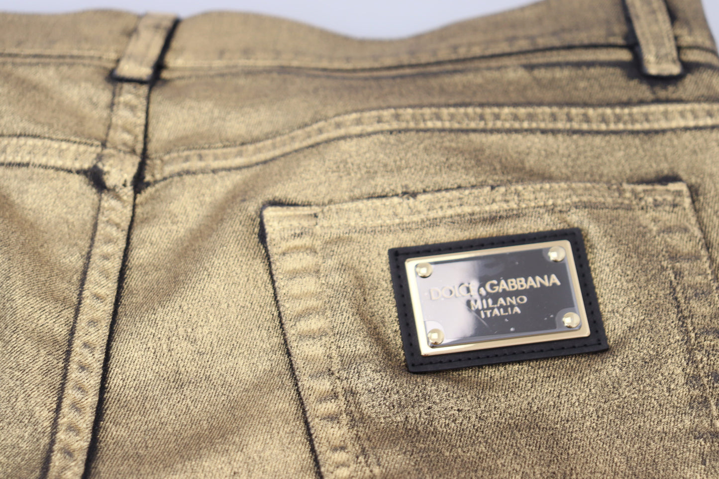 Dolce &amp; Gabbana – Zerfetzte Skinny-Jeans aus goldener Baumwolle für Herren