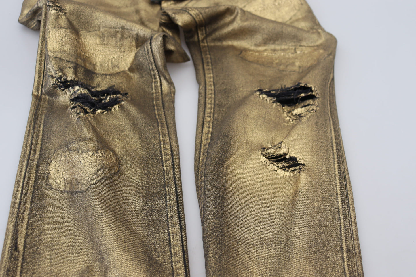 Dolce &amp; Gabbana – Zerfetzte Skinny-Jeans aus goldener Baumwolle für Herren