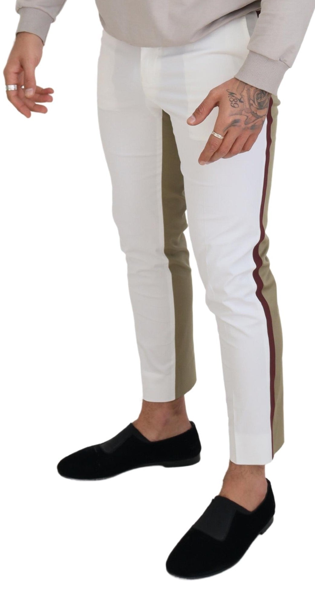 Dolce &amp; Gabbana – Slim Fit-Chinohose in Weiß und Braun