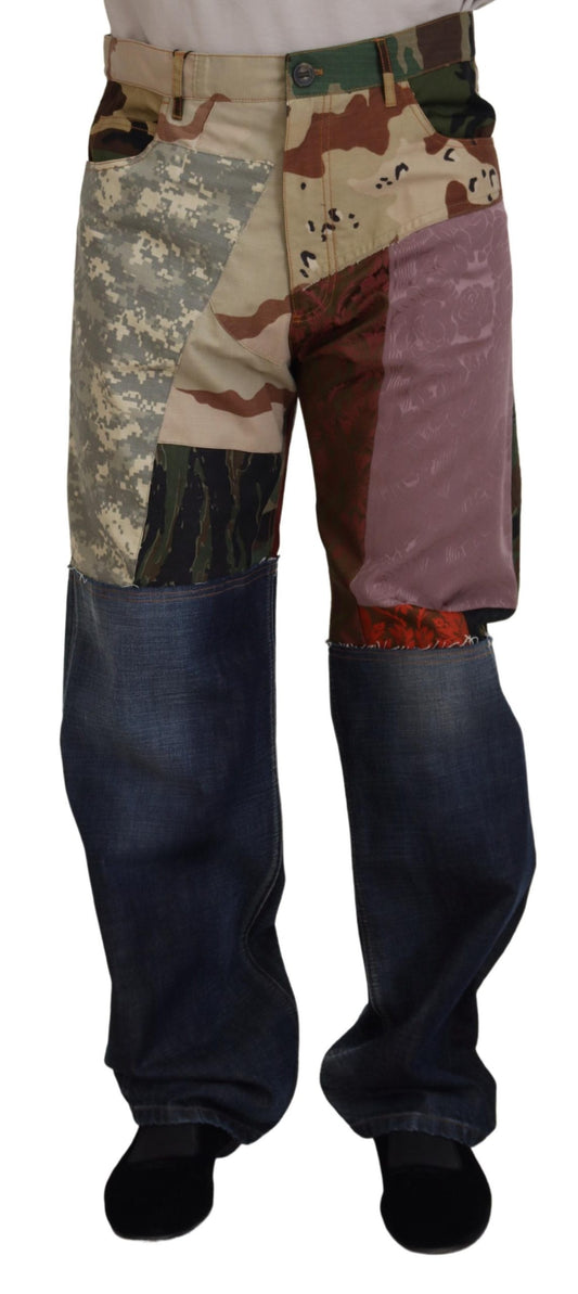 Dolce &amp; Gabbana Mehrfarbige Herren-Jeans aus Seiden-Patchwork