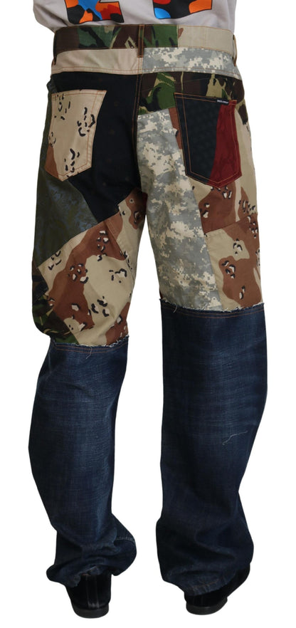 Dolce &amp; Gabbana Mehrfarbige Herren-Jeans aus Seiden-Patchwork