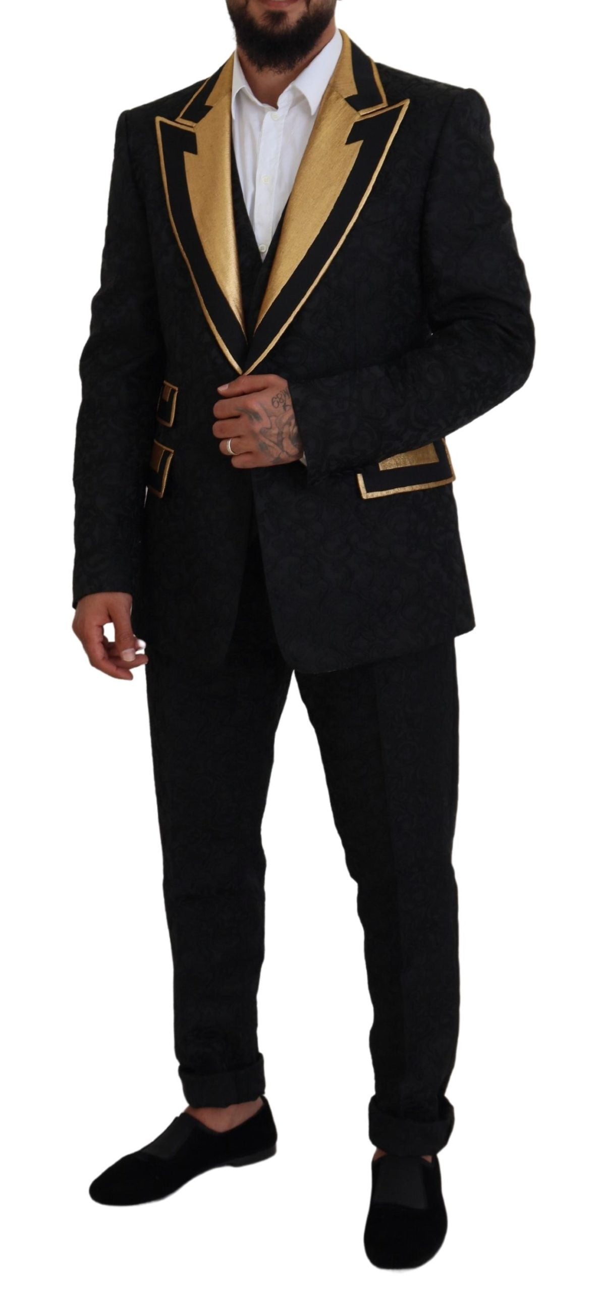Dolce &amp; Gabbana Black Gold Fantasy Tuxedo Slim Fit Suit