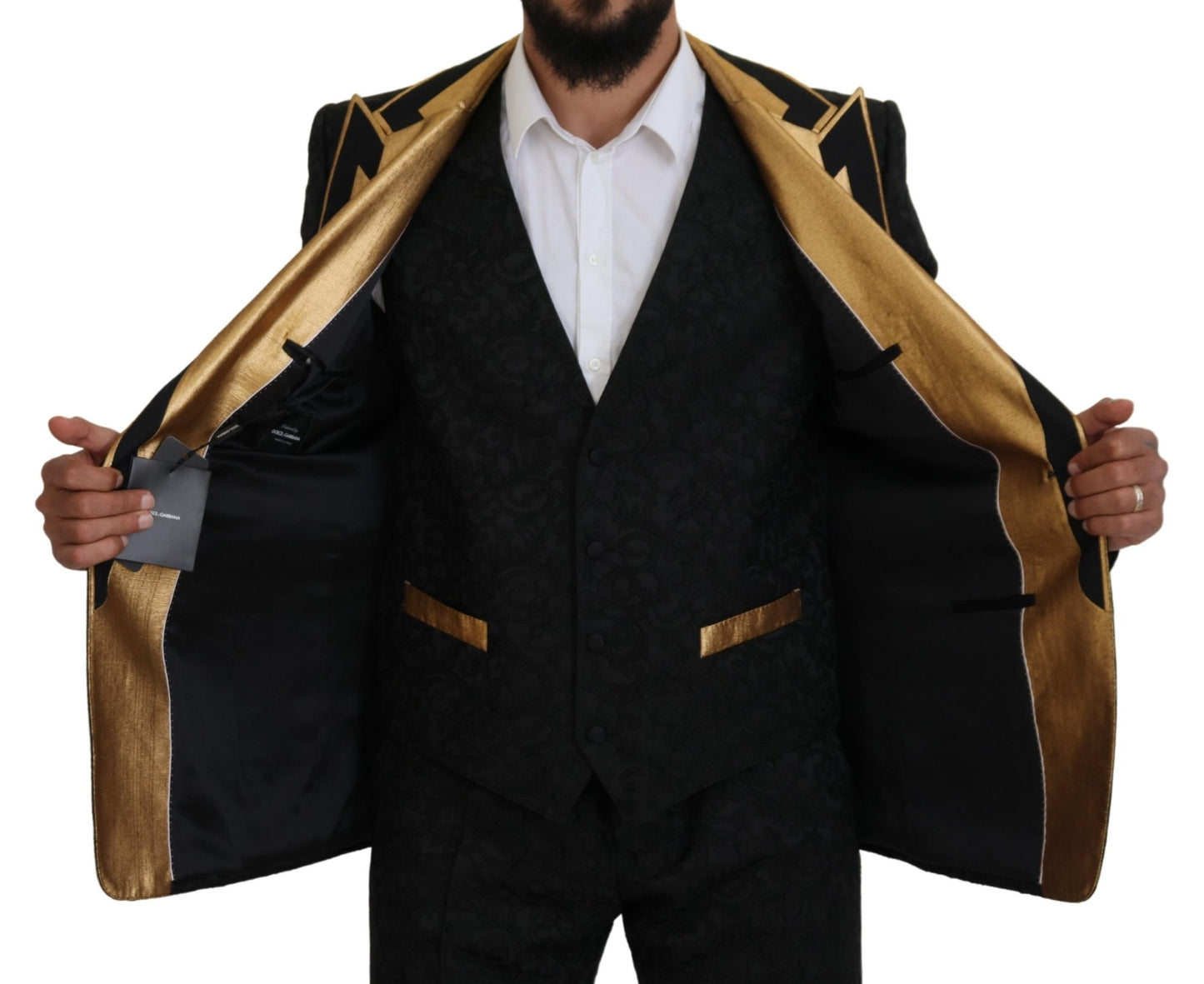 Dolce &amp; Gabbana Black Gold Fantasy Tuxedo Slim Fit Suit