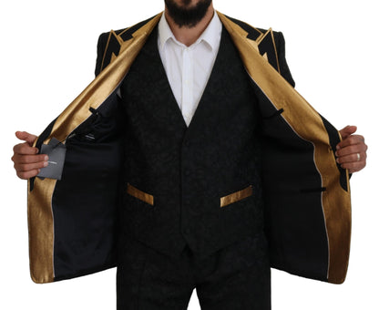 Dolce &amp; Gabbana Black Gold Fantasy Tuxedo Slim Fit Suit