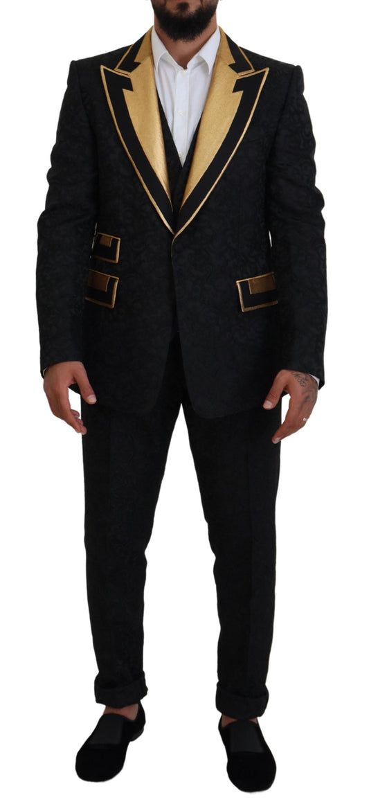 Dolce &amp; Gabbana Black Gold Fantasy Tuxedo Slim Fit Suit