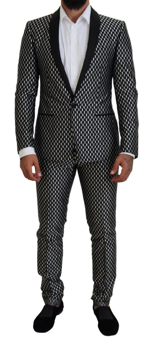 Dolce &amp; Gabbana Black White Silk MARTINI Slim Fit Suit