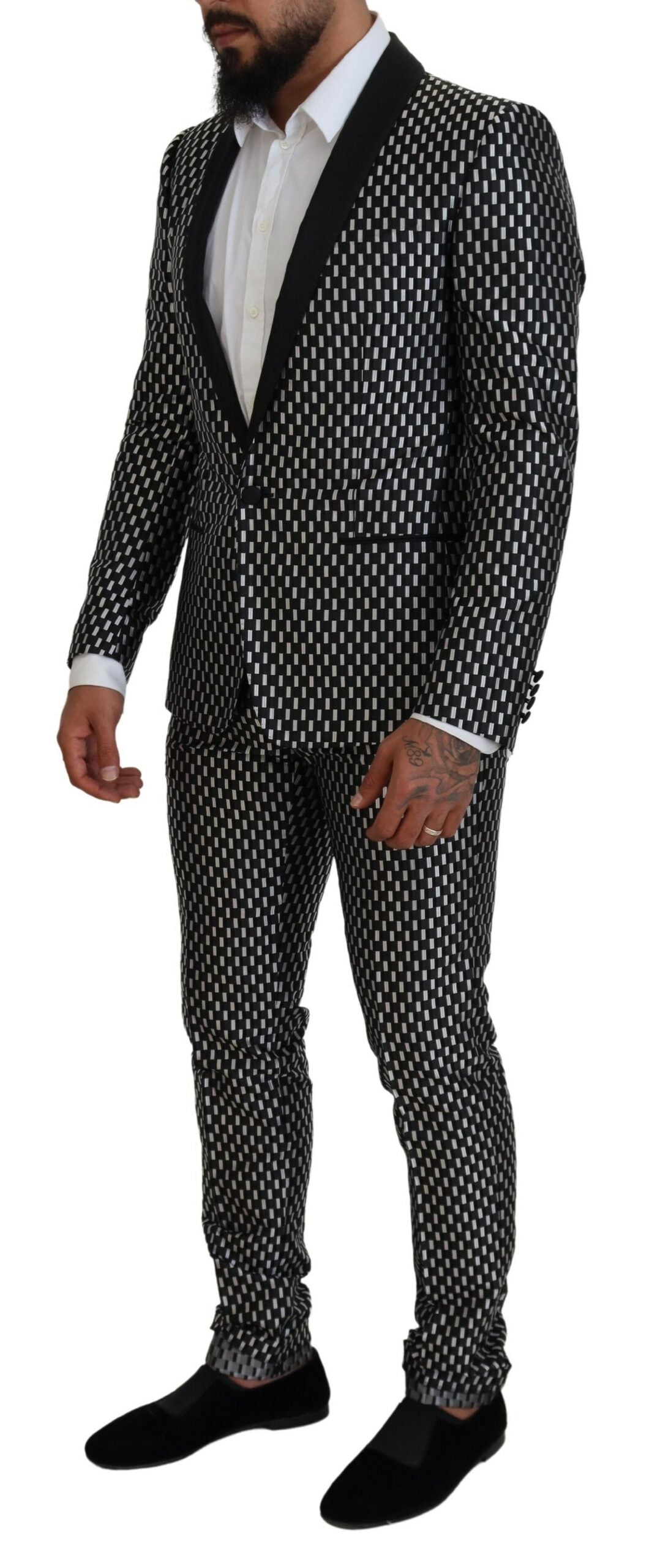 Dolce &amp; Gabbana Black White Silk MARTINI Slim Fit Suit