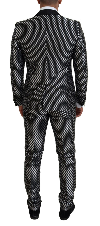 Dolce &amp; Gabbana Black White Silk MARTINI Slim Fit Suit