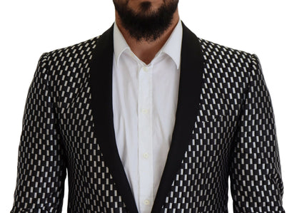 Dolce &amp; Gabbana Black White Silk MARTINI Slim Fit Suit
