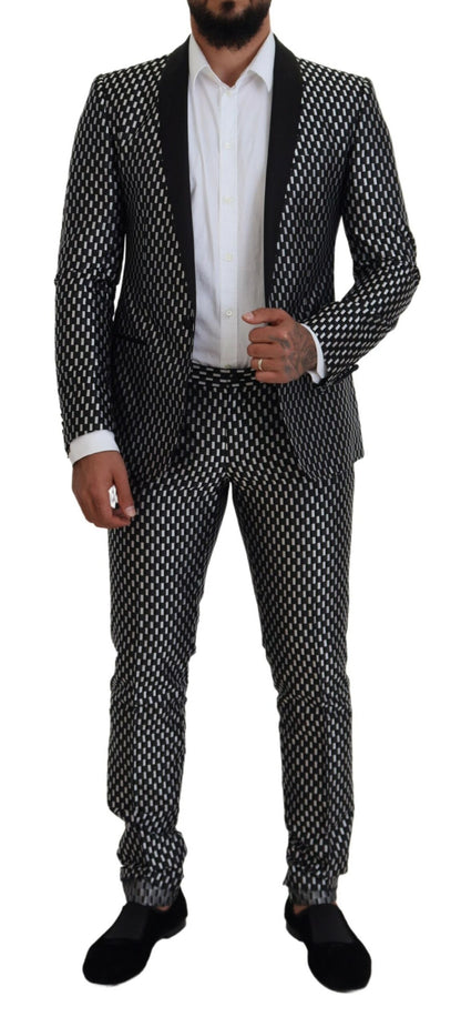 Dolce &amp; Gabbana Black White Silk MARTINI Slim Fit Suit