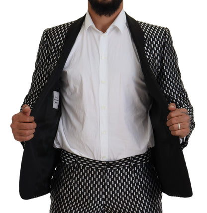 Dolce &amp; Gabbana Black White Silk MARTINI Slim Fit Suit