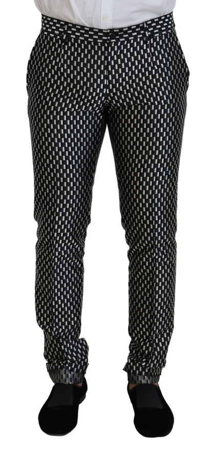 Dolce &amp; Gabbana Black White Silk MARTINI Slim Fit Suit