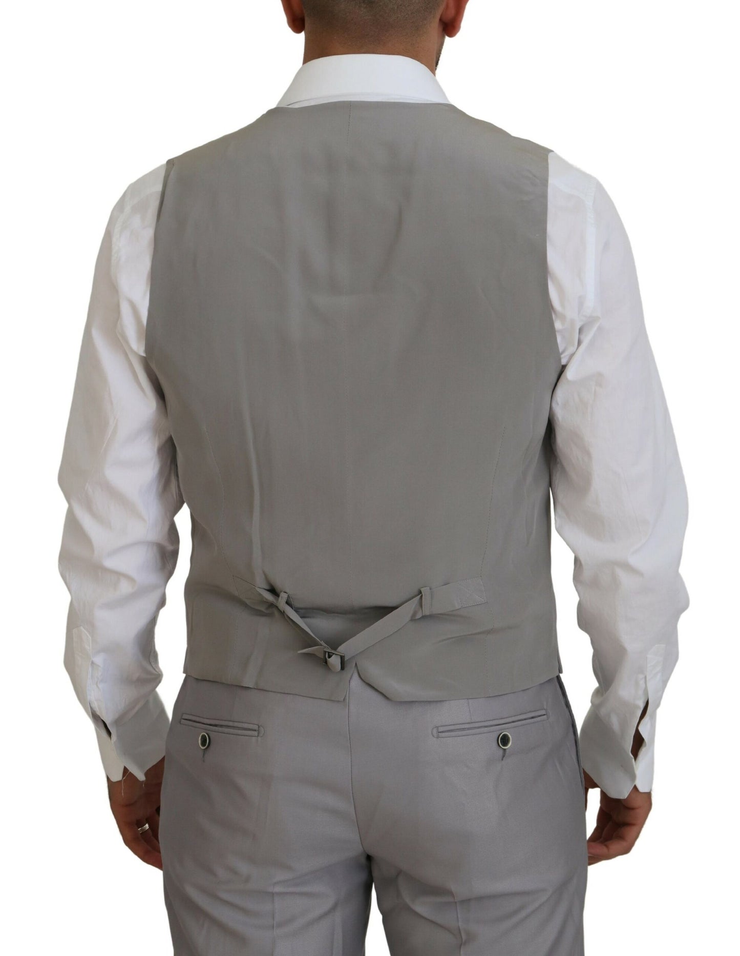 Dolce &amp; Gabbana Silver Wool Silk 3 Piece Slim Fit Suit