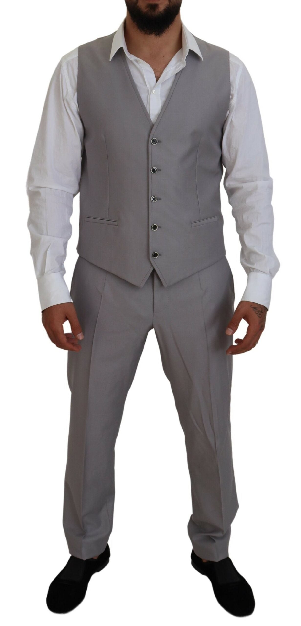Dolce &amp; Gabbana Silver Wool Silk 3 Piece Slim Fit Suit