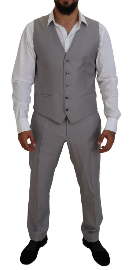 Dolce &amp; Gabbana Silver Wool Silk 3 Piece Slim Fit Suit