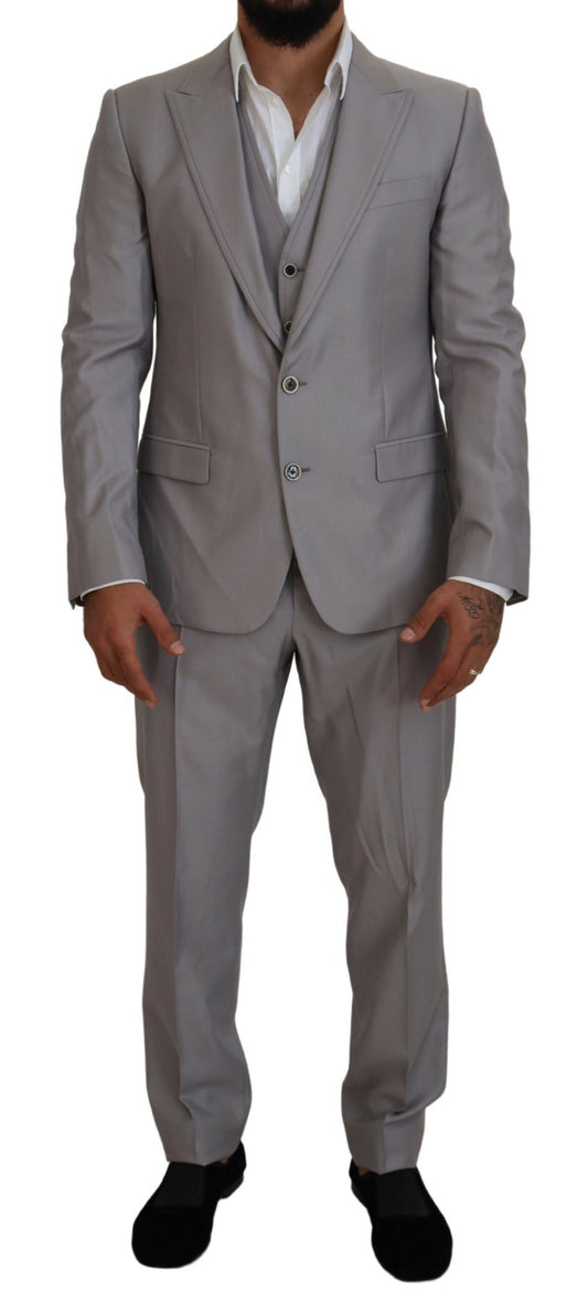 Dolce &amp; Gabbana Silver Wool Silk 3 Piece Slim Fit Suit