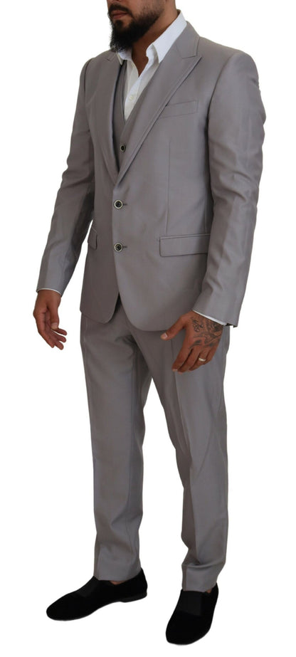 Dolce &amp; Gabbana Silver Wool Silk 3 Piece Slim Fit Suit